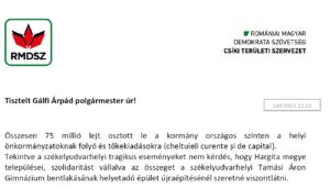 Kormánytámogatás az RMDSZ javaslatára Székelyudvarhelynek a Tamási Áron Gimnázium bentlakásának helyetadó épületre