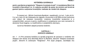Közzéteszem a Diaspora Investește Acasă program alapozó dokumentumát és a kormányhatározat tervezetet.